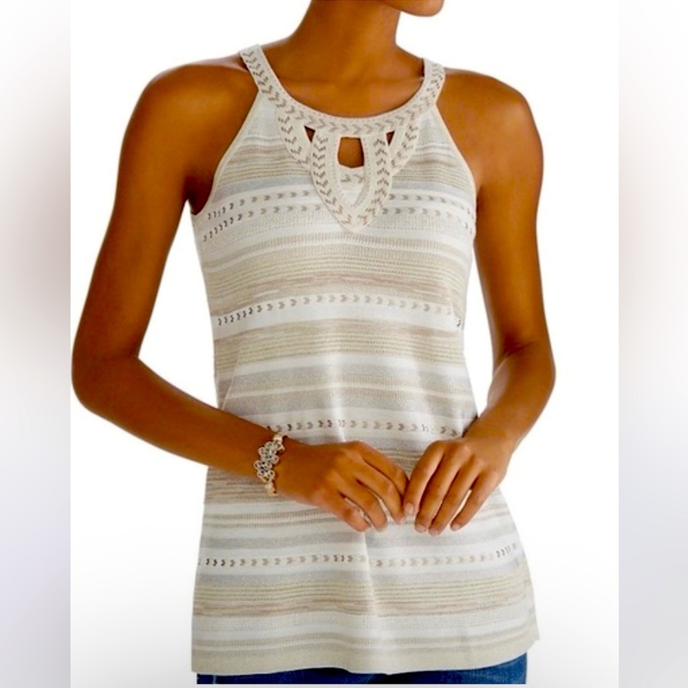 WHITE HOUSE | BLACK MARKET Women’s Embellished Halter Ecru W Pearl Dust Size M